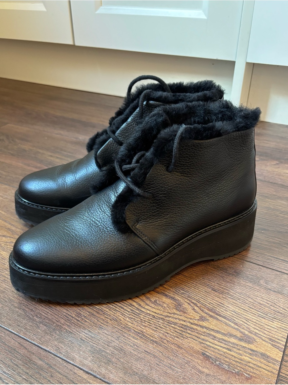 Rachel Comey Black Lace-Up Faux Fur Ankle Boots
